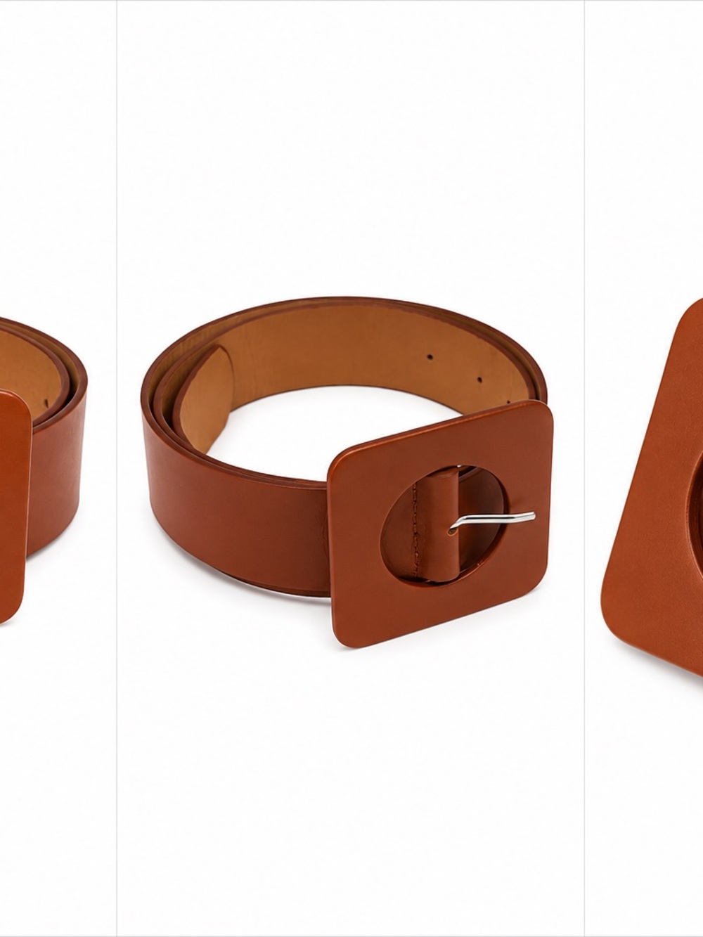 Wide Tan Leather Belt with Square Buckle